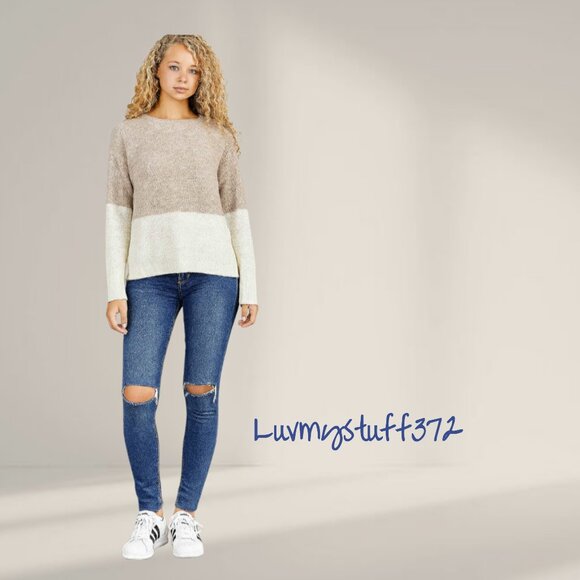 Cute Colour Block Tan and Off White Sweater - Picture 1 of 10